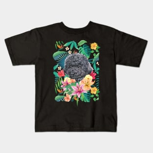 Tropical Black Toy Poodle Kids T-Shirt